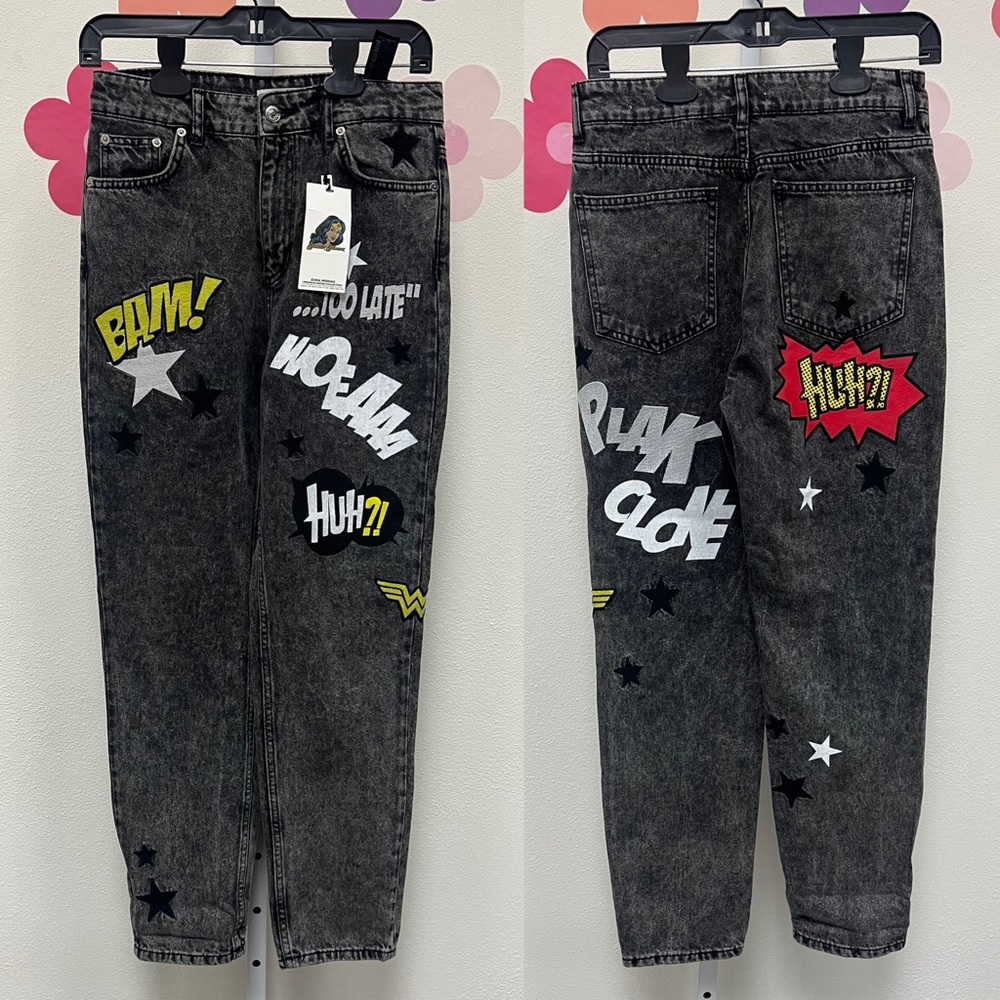Zara The Mom Denim Wonder Woman Acid Wash Jeans Size 4